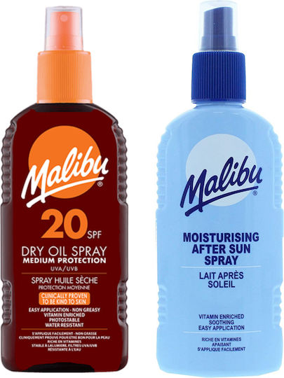 Malibu Spf20 Tanning Oil 200ml + After Sun Spray Balm 200ml