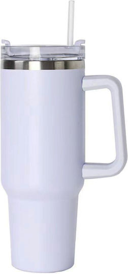 Uncle George Handled Tumbler Θερμός Ανοξείδωτο / Αλουμίνιο BPA Free 1.2lt Καλαμάκι Λαβή Άσπρο με Καλαμάκι και Λαβή