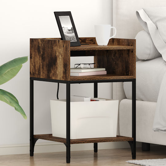 Bedside Table Wooden with Metal Legs Smoked Oak 40x40x61cm