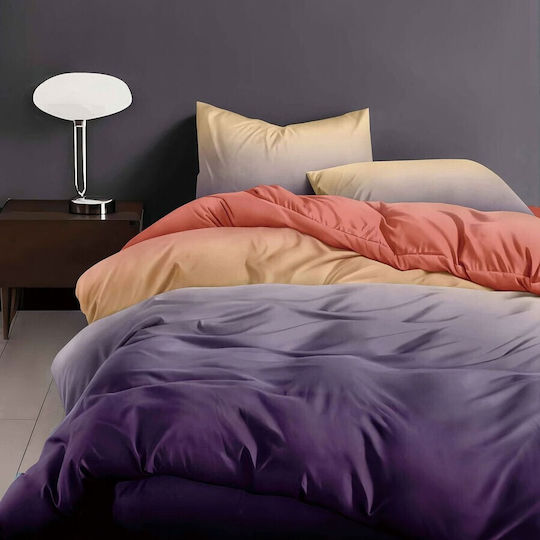 Pucioasa Set Huse Pentru Pilote 200x220cm Dublă Cu 4 Fețe De Pernă & 1 Cearșaf Lilac Coral Gradient