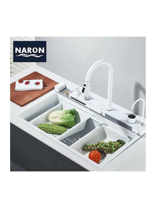Naron Επικαθήμενος Νεροχύτης Inox με Μπαταρία Μ75xΠ46cm Λευκός