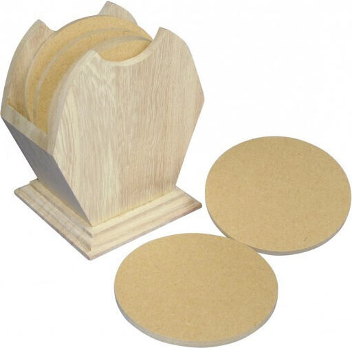 Wooden Fsc Case 6 Round Coasters Mdf 10cm Diameter