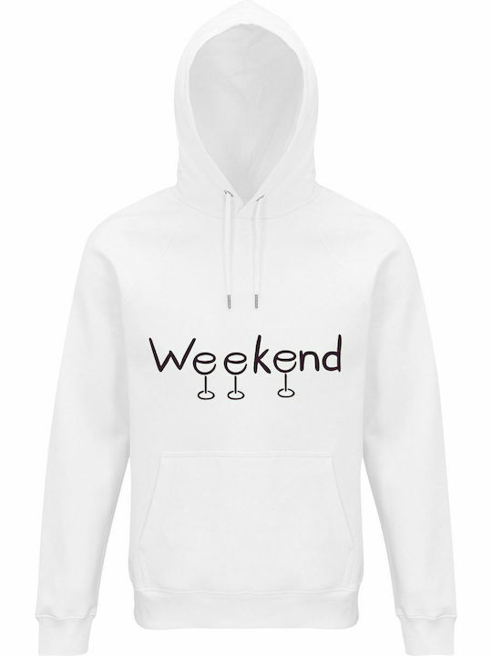 Hoodie Unisex Organic "wine Weekend Lover" White