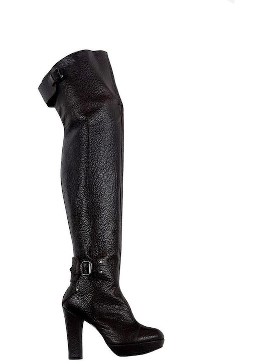Leder Damenstiefel Über dem Knie Schwarz