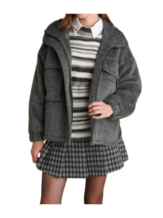 Women's Gray Peacoat with Zipper