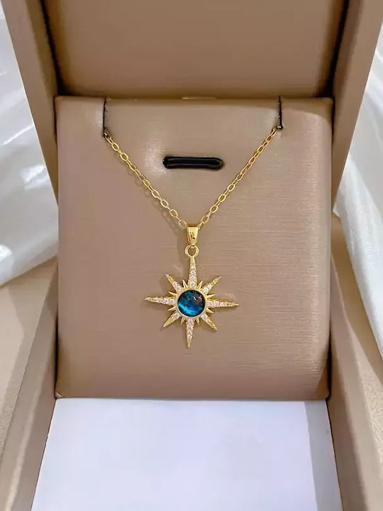 Necklace Pendant Avant-Garde Starburst Blue Imitation Zircons Stainless Steel Chain