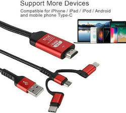Προσαρμογέας 3 In 1 Mirascreen Hdmi 1080p Hdtv Cable 2m Type-c Micro Usb Lightning Black