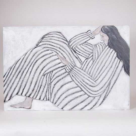 Canvas Painting Female Figure White-Black 60x3.8x90cm