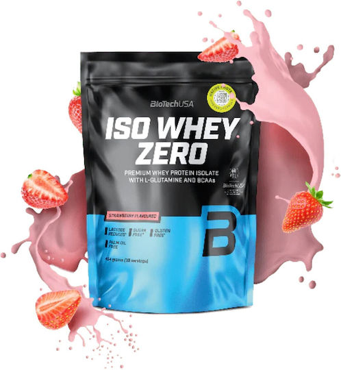 Biotech USA Iso Whey Zero With Glutamine & BCAAs Lactose Reduced Protein Whey Gluten Free with Flavor Strawberry 454gr