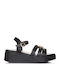 Women's Synthetic Leather Ankle Strap Platforms Black