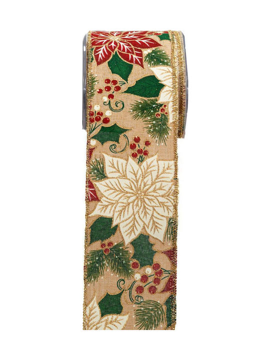 Κορδ.poinsettia Glitter 4,3cmx9m Φυσικο