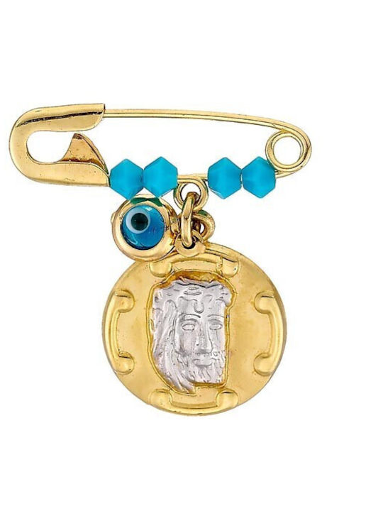 Atofio Kosmima Child Safety Pin made of Gold 9K with Cross and Icon of the Virgin Mary