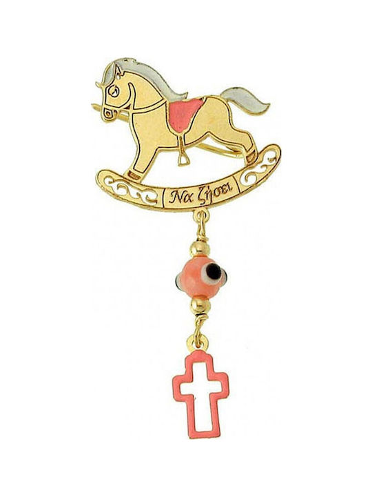 Atofio Kosmima Child Safety Pin made of Gold 9K with Cross