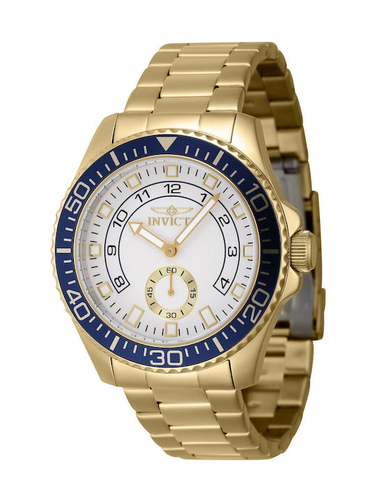 Invicta Ανδρικό Ρολόι 44mm Μπαταρίας με Χρυσό Μεταλλικό Μπρασελέ
