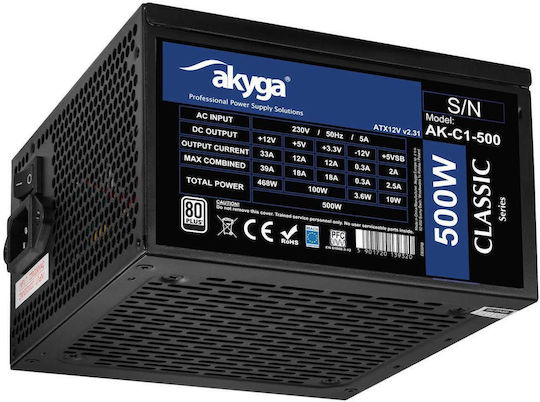 Akyga 500W Black Computer Power Supply Full Wired 80 Plus Standard (AK-C1-500)