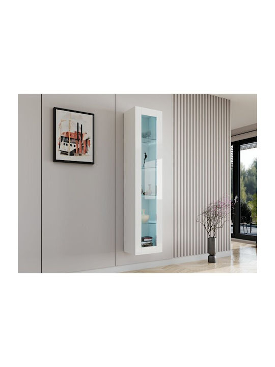 Venenou 129 Wall Living Room Display Cabinet made of Wood with Glass & Lighting White 40x30x180cm