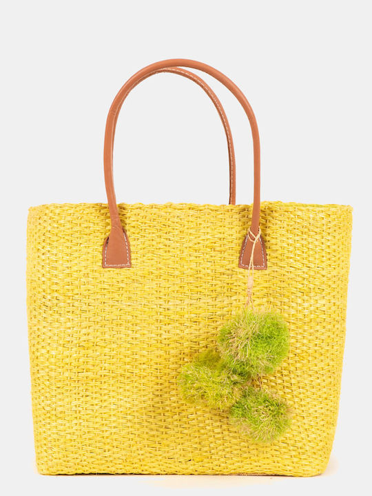 Χειροποίητη Τσάντα Tote Bag Sisal Κίτρινο Κίτρινο