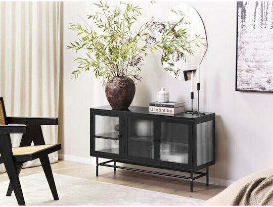 Sideboard Berwyn 510 made of Metal & Glass Black Velvet-Black Metal 115x35x64cm