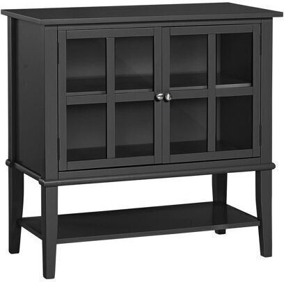Sideboard Sonfivo 104 made of Wood, Glass & Metal Black Velvet-Black Metal 80x40x78cm