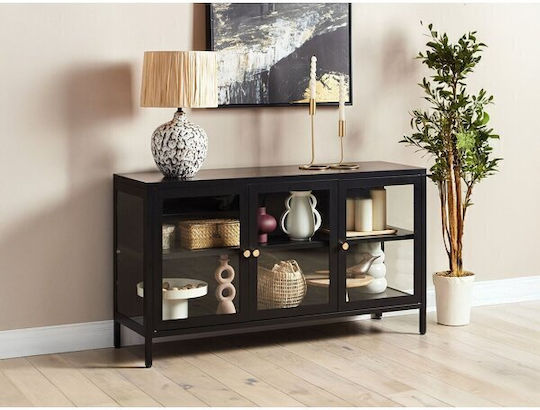 Sideboard Berwyn 2450 made of Metal & Glass Black Velvet-Black Metal 115x35x65cm