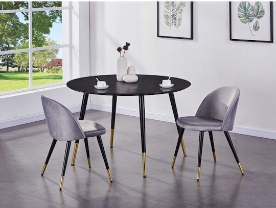Dallas 104 Round Table Dining Room Wooden Black Velvet-Black Metal 75x75cm