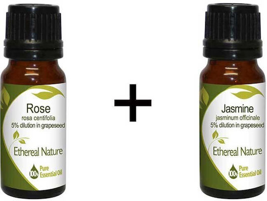Set Für Ätherische Öle mit Edel-Dilution Ρόδο 5% 10ml + Γιασεμί 5% 10ml Σταφυλέλαιο Nature & Body