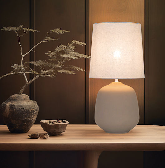 Viokef Keramik Tischlampe für E27 Fassung mit Braunem Hut und Basis