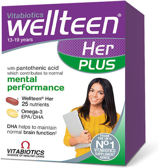 Vitabiotics Wellteen Her Plus Συμπλήρωμα για Mental Performance 13-19 Ετών 28 ταμπλέτες 28 μαλακές κάψουλες