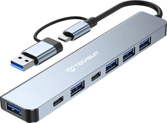 Techsuit Databridge 7 In 1 (H6) Hub 7 Θυρών USB 3.2 με σύνδεση USB-A / USB-C Γκρι