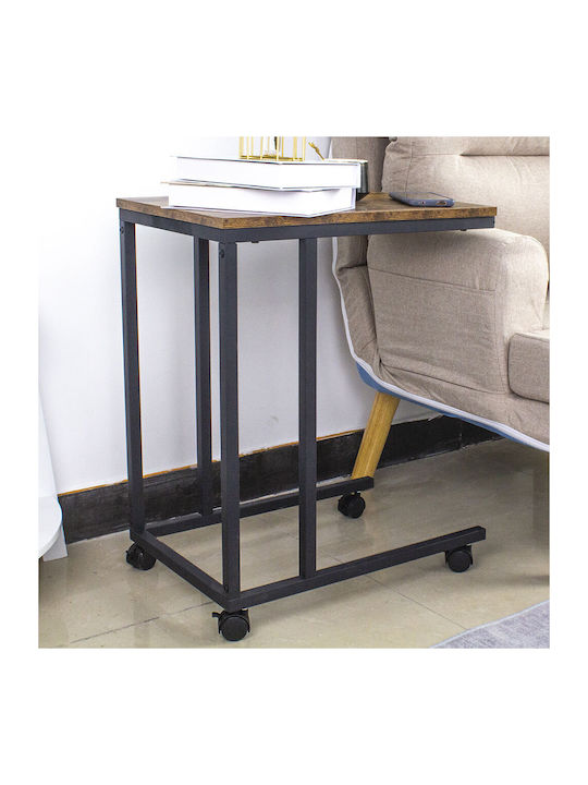 Rectangular Side Table Wooden with Wheels Black M50xW35xH62.5cm