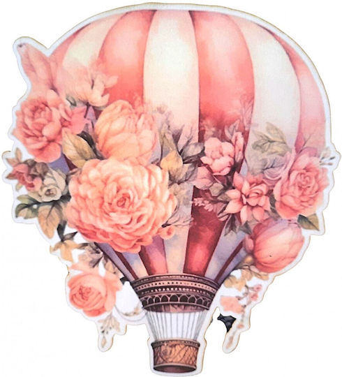 Wooden Printed Hot Air Balloon with Flowers Suitable for Baptismal Candle and Suitcase Decoration 15x14cm 1 Piece