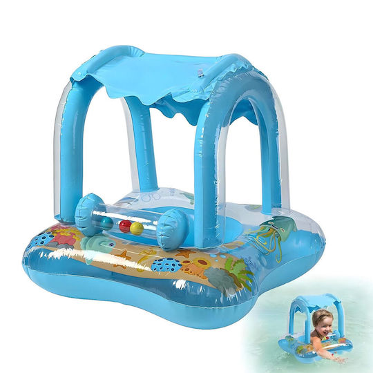 Swimtrainer Life Jacket with Length 58cm and Light Blue Sunshade Baby Inflatable