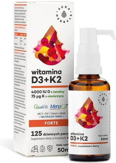 Aura Herbals Witamina D3 4000 IU + K2 Витамин за Здравето на костите 4000иу 50мл