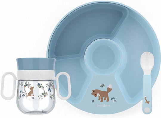 Little Dutch Feeding Set Mio Forest Friends made of Silicone Light Blue 3pcs