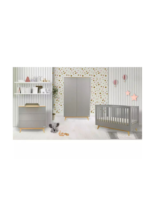 Bebe Stars Βρεφικό Δωμάτιο Oslo Grey Σετ Κρεβάτι Στρώμα Συρταριέρα Αλλαξιέρα Ντουλάπα