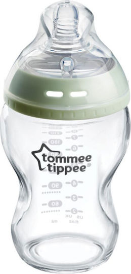 Tommee Tippee Glass Baby Bottle Closer To Nature Anti-Colic with Silicone Nipple for 0+, 0+ m, months Green 250ml