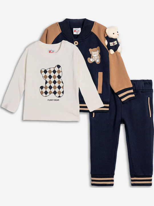 Kids Sweatpants Set With Jacket With Top Brown 3 Pieces