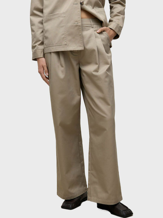 Damen Hoch tailliert Stoff Hose Beige