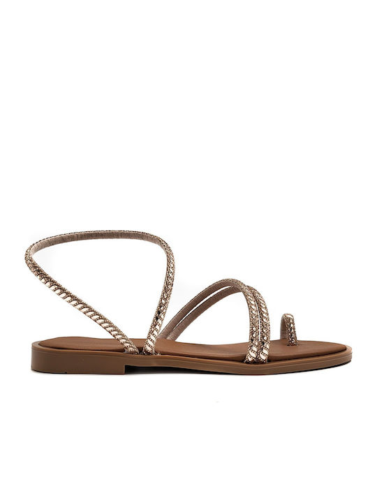 Shoelover Leather Women's Flat Sandals in Gold ...
