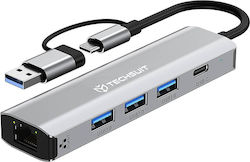 Techsuit USB Хъб с 5 Порта (USB-C) + LAN TYCB077;H3 Techsuit USB Хъб с 5 Порта (USB-C) + LAN TYCB077;H3