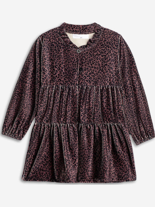 Kinderkleid Langärmelig Samt Tierdruck Rosa