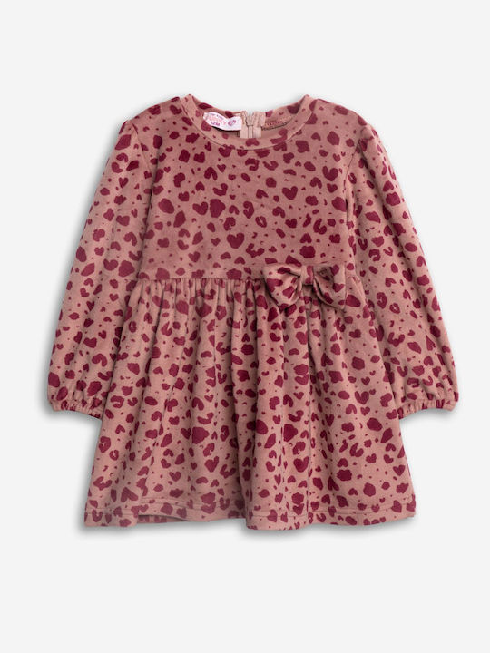 Kinderkleid Langärmelig Samt Rosa