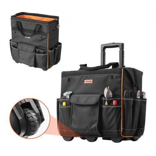 Vevor Rolling Tool Bag 25 Pockets Heavy Duty Roller Tool Bag Telescoping Handle