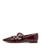 Synthetic Leather Pointy Ballerinas With strap Burgundy