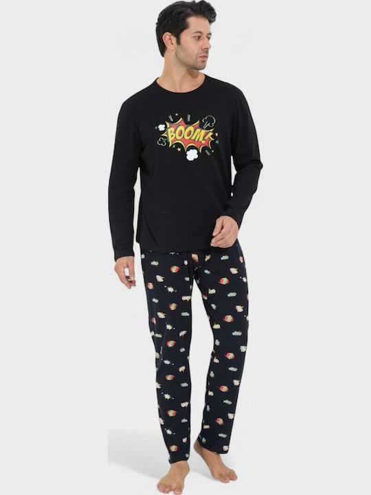 Men's Cotton Pyjama Siyah Inci Boom Si9882 Black
