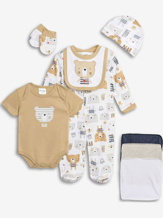 Funky Baby Bodysuit Set Long-Sleeved with Accessories Beige 8pcs