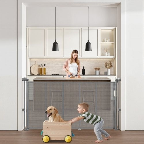 Vevor Retractable Baby Gate 870 Mm Tall Extend To 1400 Mm Wide Kids Pets Gray