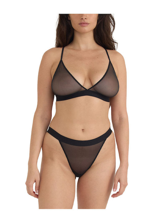 Organic Basics Black Mesh Triangle Bralette Ob120024-0030