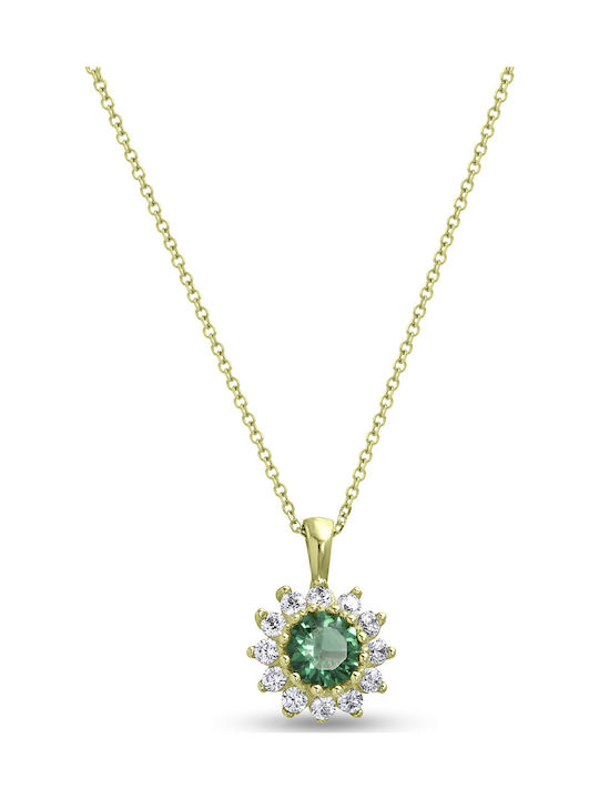 Ortaxidis Rosette Necklace in 14K Gold with Green Zircon