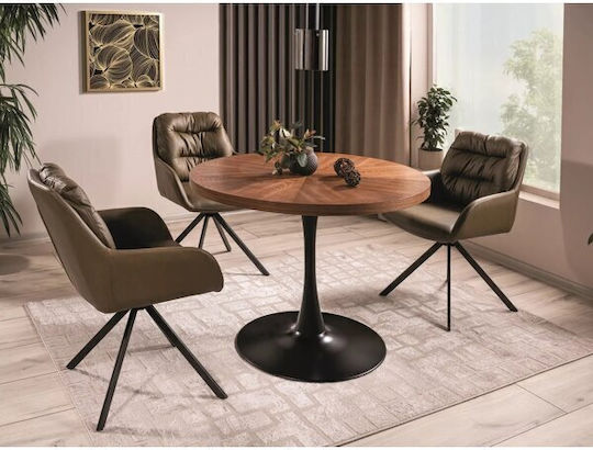 Detroit 485 Round Table Dining Room Wooden Walnut, Black 76x76cm
